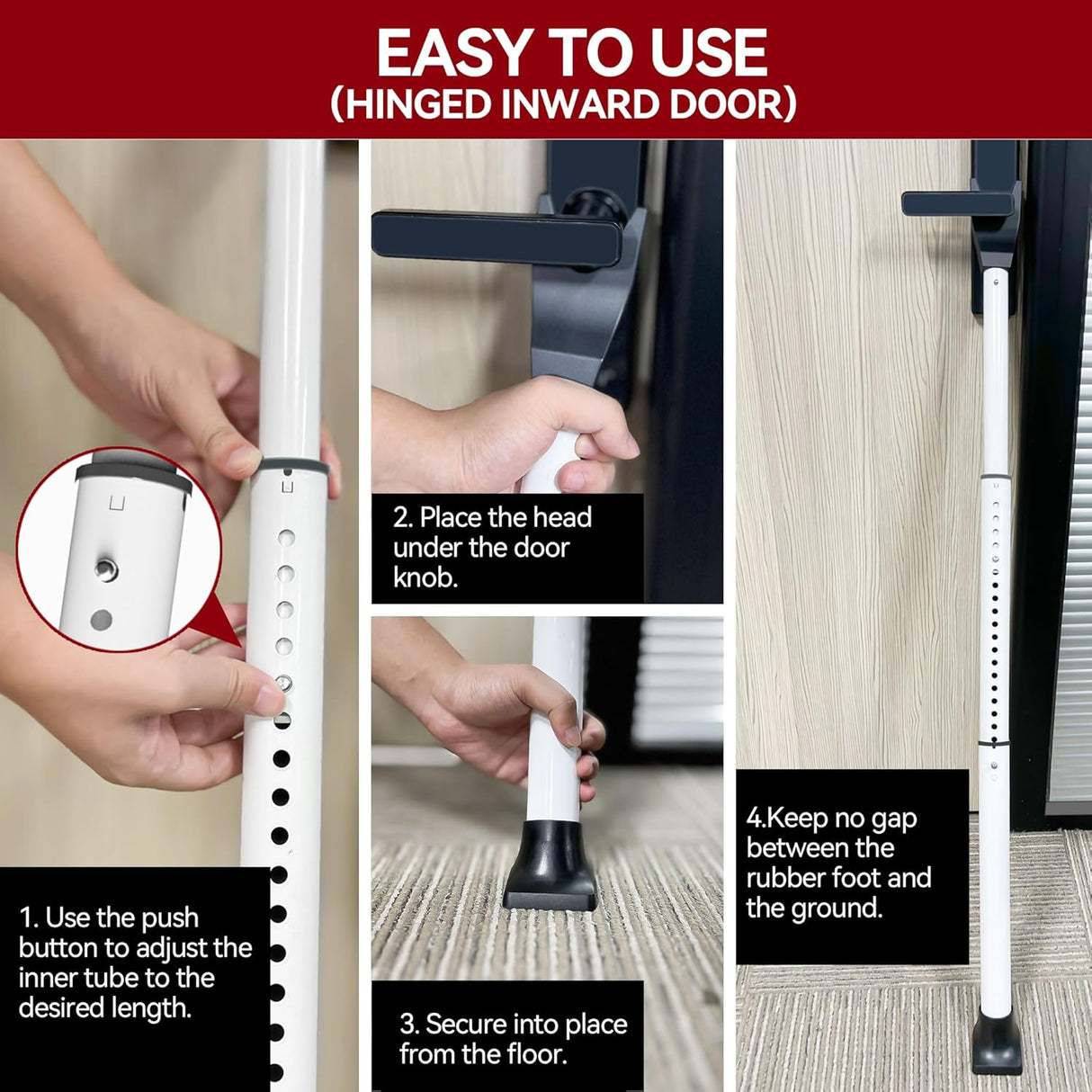 AceMining Upgraded Door Security Bar & Sliding Patio Bar, Heavy Duty Stoppers Adjustable Jammer, Apartment, Travel (1 Pack,White)