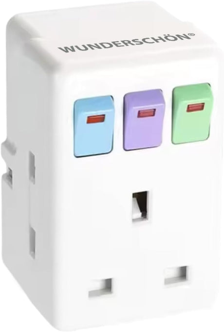 WUNEDRSCHÖN |Travel Adapter UK Plug and Sockets, 3 Sockets With individual Safety Switches Suitable For Charging Electronics Laptop Mobile and Appliances (UK - 3 Switches, 3 Sockets)