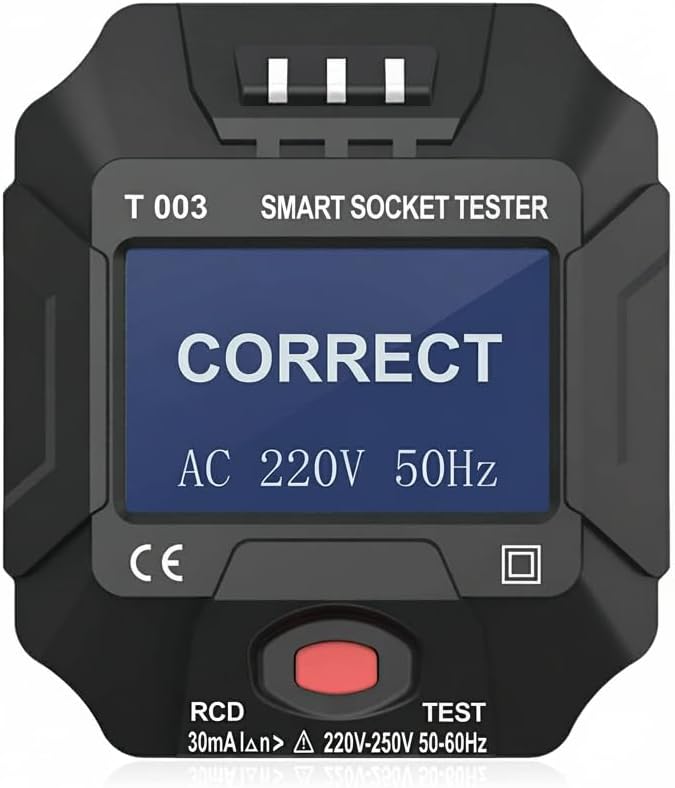 Electric Socket Tester, UK Plug Outlet Smart Socket Tester Digital Display LCD Socket Tester Circuit Polarity Detector Wall Plug Breaker Finder Leakage Test