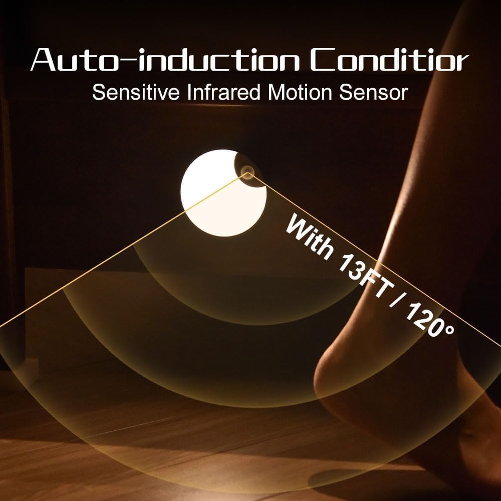 Motion Sensor Night Light, USB Rechargeable Human Body Induction Night Lights Stick-On Closet Light for Wall, Stairs, Hallway, Cabinet (4 Pack, White)