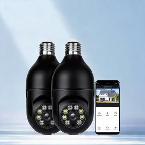 2 Pack Bulb WiFi Camera, Wireless Panoramic HD Indoor Camera, Socket Mount Security Cam, TF Card Not Included, Black