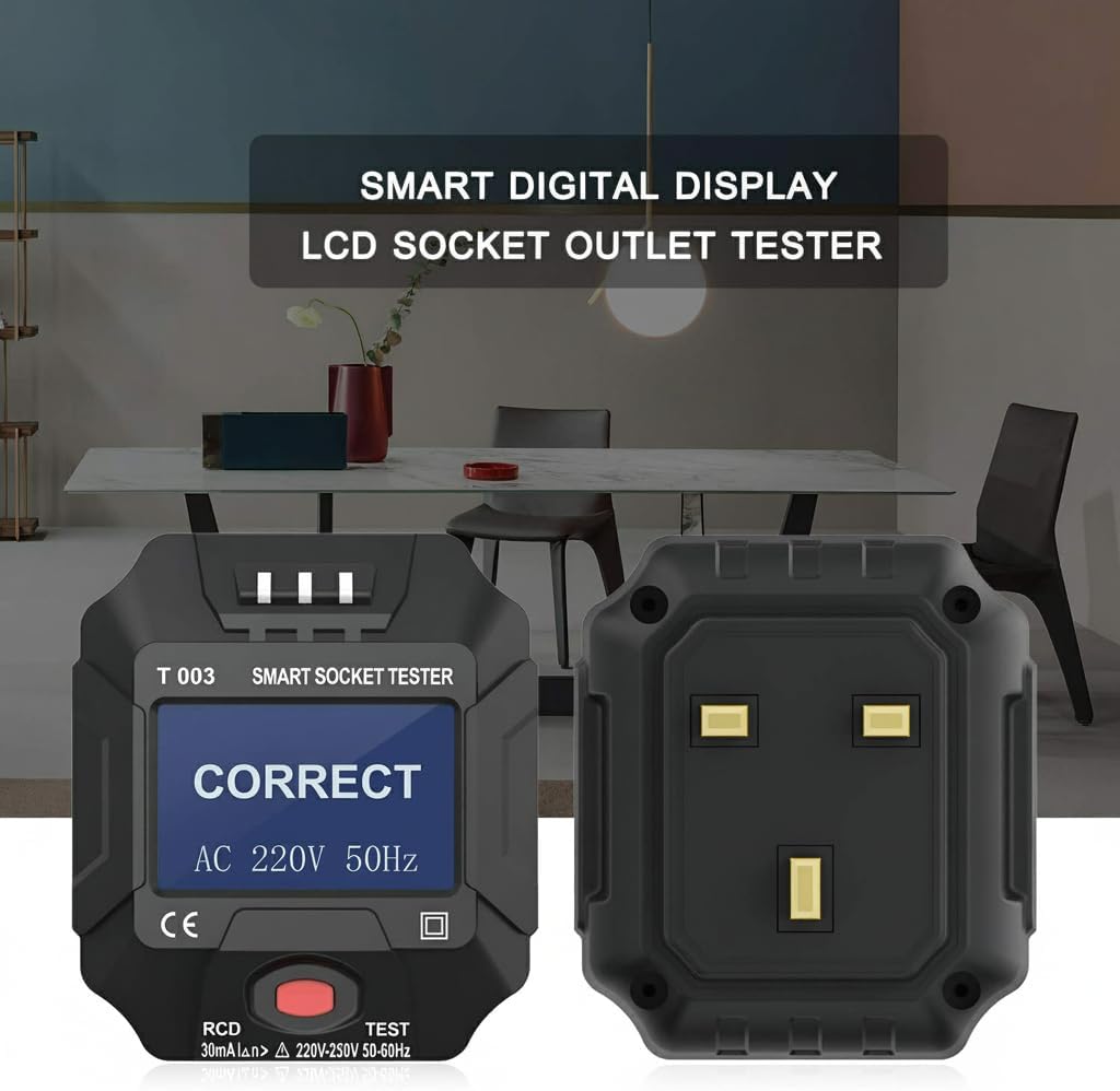 Electric Socket Tester, UK Plug Outlet Smart Socket Tester Digital Display LCD Socket Tester Circuit Polarity Detector Wall Plug Breaker Finder Leakage Test