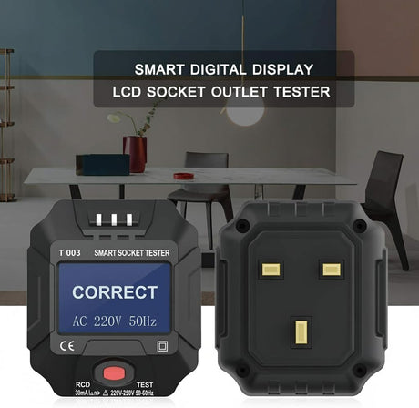 Electric Socket Tester, UK Plug Outlet Smart Socket Tester Digital Display LCD Socket Tester Circuit Polarity Detector Wall Plug Breaker Finder Leakage Test