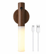 Motion Sensor Night Light, USB Rechargeable Smart LED Light with Human Body Sensor, Magnetic Stick-On Night Lamp for Bedroom, Hallway, Stairway, Wardrobe (Ash Wood)