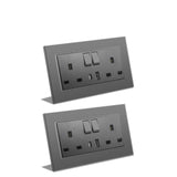 BSEED Double Switched Wall Socket 2 Gang Black with USB C & USB A Charging Ports, 13A Wall Electric Power Socket with Glass Panel