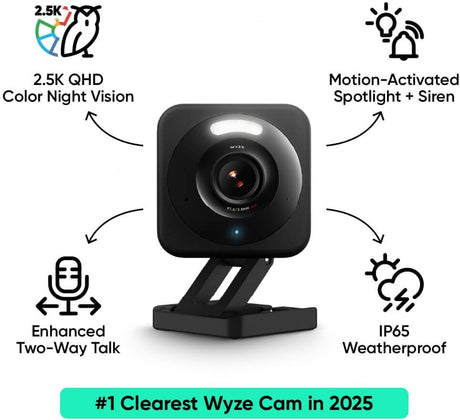 WYZE Cam v4, 2.5K HD WiFi Smart Home Security Camera, Indoor/Outdoor, Pet/Baby Monitor, Motion Activated Spotlight/Siren, Color Night Vision, 2-Way Audio, Works with Alexa & Google, Black, 2 Pack