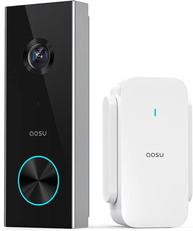 aosu Doorbell with Camera, 2K Video Doorbell, Encrypted Storage Bell Camera with AI Person Detection with AI, Battery Operated, Works with Alexa
