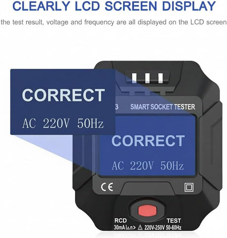 Electric Socket Tester, UK Plug Outlet Smart Socket Tester Digital Display LCD Socket Tester Circuit Polarity Detector Wall Plug Breaker Finder Leakage Test