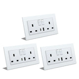 BSEED Double Switched Wall Socket 2 Gang Black with USB C & USB A Charging Ports, 13A Wall Electric Power Socket with Glass Panel