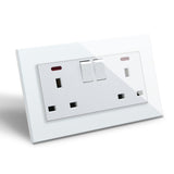BSEED Double Switched Wall Socket 2 Gang Black with USB C & USB A Charging Ports, 13A Wall Electric Power Socket with Glass Panel