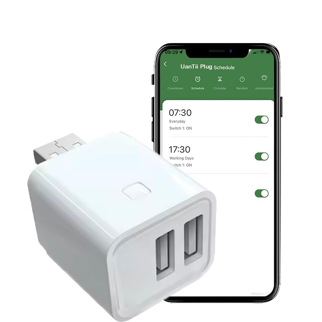 UanTii Smart Adapter Tuya Wifi USB Adapter Timing Schedule Adapter Smart Plug Woks with Smart Life App,Woks with Alexa and Google Home (1 gang)