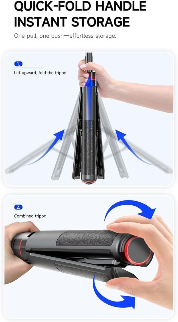 Auto Pop-Up Selfie Stick Tripod with Bluetooth Remote, 360° Rotatable Phone Holder, Extendable Foldable Stand for iPhone & Android Perfect for Travel, Vlogging & Live Streaming