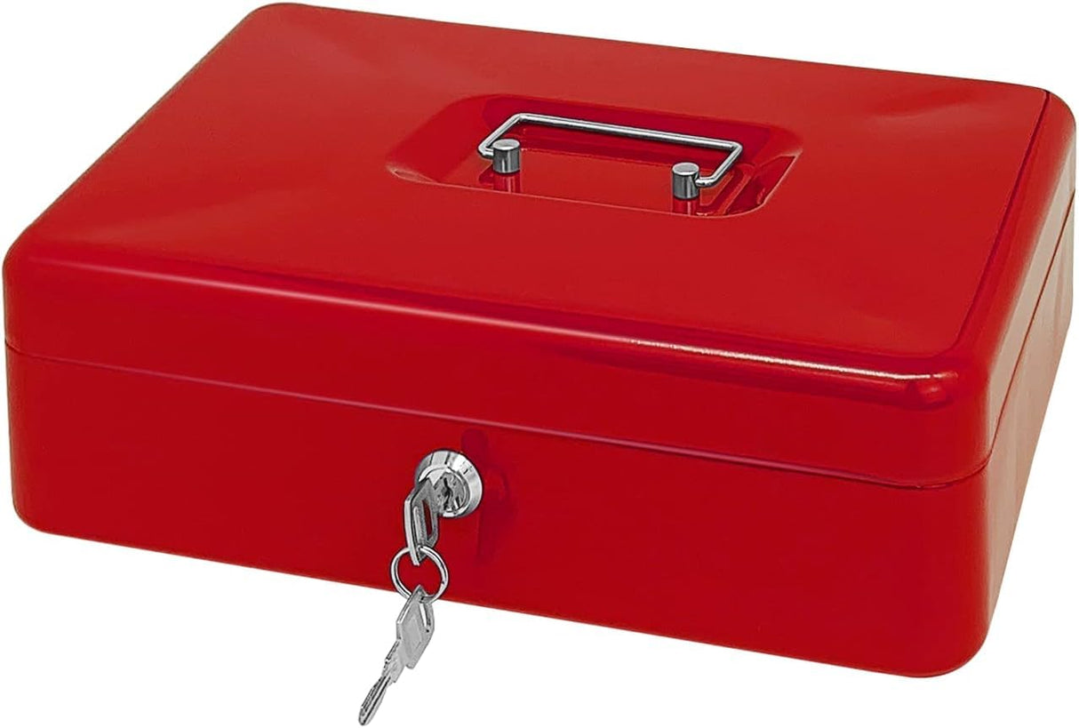 MaxEMA Metal Cash Box With Lock & Keys 15x12x8cm Steel Register With Tray Durable Portable Money Box Safe For Bills Jewelry Organizer Coins Phones Travel Lock Safe Box Piggy Locker (Black V.Small)