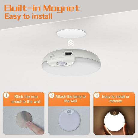 Motion Sensor Night Light, USB Rechargeable Human Body Induction Night Lights Stick-On Closet Light for Wall, Stairs, Hallway, Cabinet (4 Pack, White)