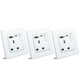 BSEED Double Switched Wall Socket 2 Gang Black with USB C & USB A Charging Ports, 13A Wall Electric Power Socket with Glass Panel