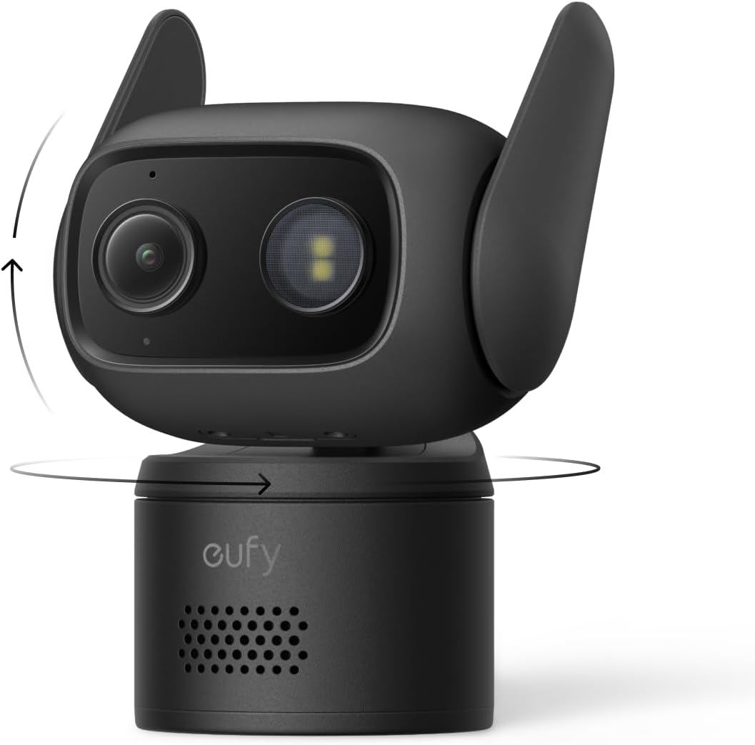 eufy Wired Cam C31,360° Coverage with Pan and Tilt,Indoor and Outdoor,Dual Antenna,Colour Night Vision,Subscription-Free,AI People/Vehicle/Pet/Crying Detection, 24/7 Recording,Black (Black, Solo)