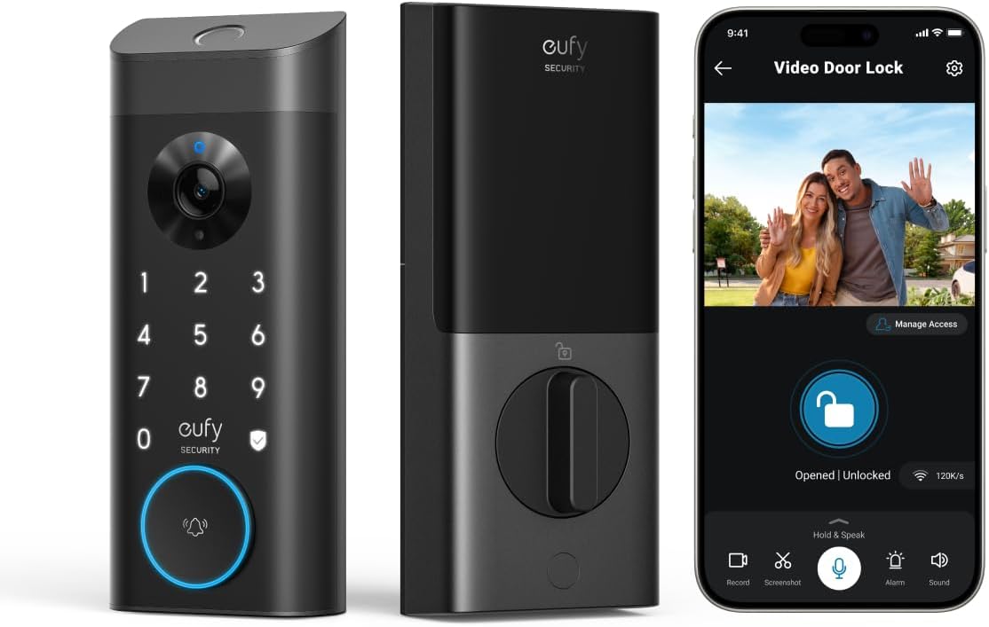 eufy Security Video Smart Lock E330, 3-in-1 Camera+Doorbell+Fingerprint Keyless Entry Door Lock, WiFi Door Lock,App Remote Control,2K HD,Doorbell Camera,No Monthly Fee
