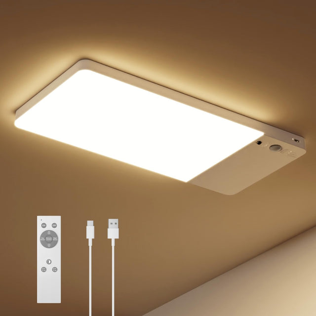 Battery Powered Motion Sensor Light, 12000mAh Rechargeable Under Cabinet Light with Remote, Magnetic Wireless LED Closet Light, 3 CCT Dimmable Sensor Light for Kitchen Bedroom Bathroom Ceiling Home