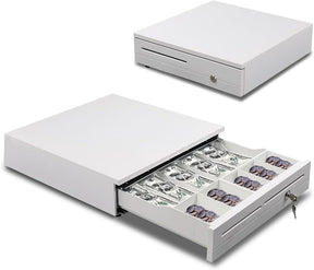 Cash Register Drawer 5 Grids, Cash POS Drawer with Micro Switch Auto Open Secure Money Cash Stand Removable 5 Bill 5 Coin Tray RJ11 Printer 3 Key-Locks for Business Shop Market 40x42x10cm