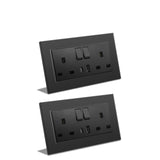 BSEED Double Switched Wall Socket 2 Gang Black with USB C & USB A Charging Ports, 13A Wall Electric Power Socket with Glass Panel