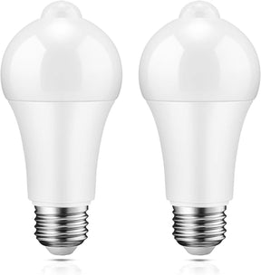 SYOSI Motion Sensor Light Bulbs, , 12W (100W Equivalent) PIR Motion Activated Dusk to Dawn Light Bulb, E26 6000K Cool White Security Bulb for Front Door Garage Hallway, 2 Pack