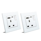 BSEED Double Switched Wall Socket 2 Gang Black with USB C & USB A Charging Ports, 13A Wall Electric Power Socket with Glass Panel