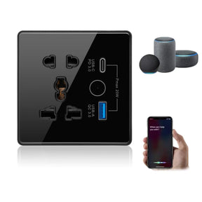 Universal Smart Wall Outlet, WiFi Smart Touch Wall Socket,Wall Outlet with USB+TypC Interface,Tuya APP Remote Control,Compatible Alexa and Google Home,No Hub Required,2.4G WiFi,13A (Black)