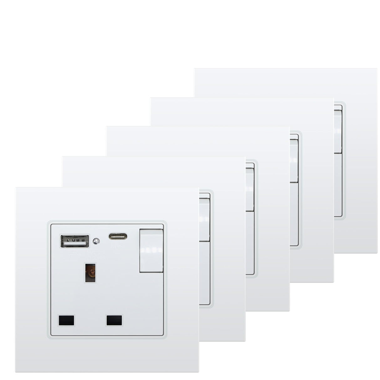 BSEED Double Switched Wall Socket 2 Gang Black with USB C & USB A Charging Ports, 13A Wall Electric Power Socket with Glass Panel