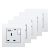 BSEED Double Switched Wall Socket 2 Gang Black with USB C & USB A Charging Ports, 13A Wall Electric Power Socket with Glass Panel
