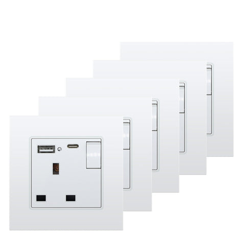 BSEED Double Switched Wall Socket 2 Gang Black with USB C & USB A Charging Ports, 13A Wall Electric Power Socket with Glass Panel