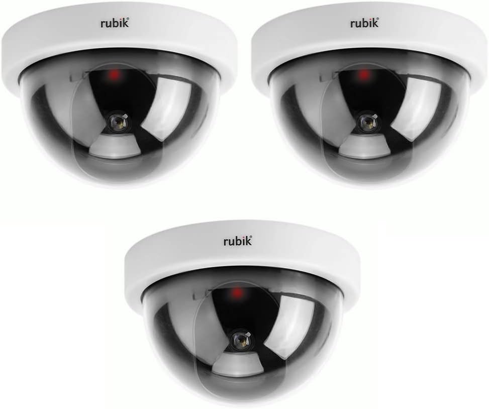 Rubik 3pc Dummy CCTV Dome Camera with Red LED Light, Fake Surveillance Simulation Camera Security Indoor Dome Camera with LED Light (White)
