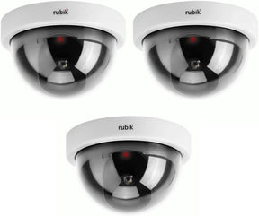 Rubik 3pc Dummy CCTV Dome Camera with Red LED Light, Fake Surveillance Simulation Camera Security Indoor Dome Camera with LED Light (White)