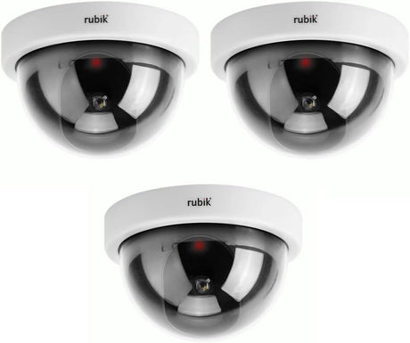Rubik 3pc Dummy CCTV Dome Camera with Red LED Light, Fake Surveillance Simulation Camera Security Indoor Dome Camera with LED Light (White)