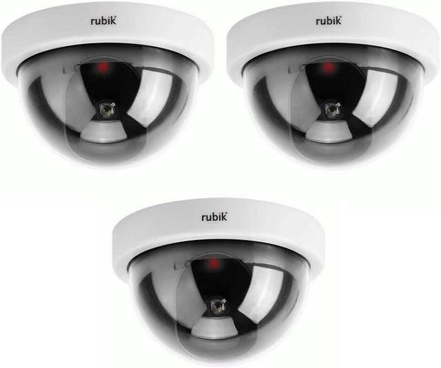 Rubik 3pc Dummy CCTV Dome Camera with Red LED Light, Fake Surveillance Simulation Camera Security Indoor Dome Camera with LED Light (White)