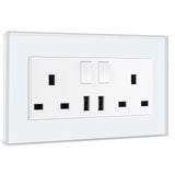 BSEED Double Switched Wall Socket 2 Gang Black with USB C & USB A Charging Ports, 13A Wall Electric Power Socket with Glass Panel