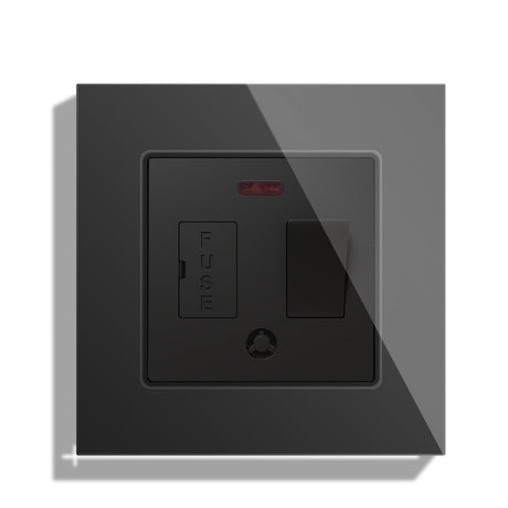 BSEED Double Switched Wall Socket 2 Gang Black with USB C & USB A Charging Ports, 13A Wall Electric Power Socket with Glass Panel