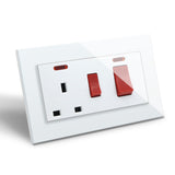 BSEED Double Switched Wall Socket 2 Gang Black with USB C & USB A Charging Ports, 13A Wall Electric Power Socket with Glass Panel
