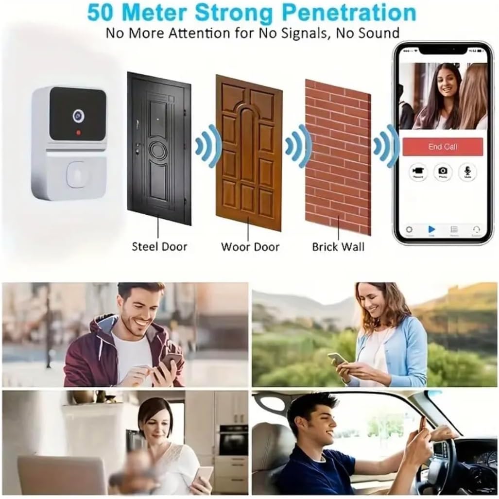Smart Doorbell Camera with WiFi, HD Video, Mobile App Monitoring, Two-Way Audio, Black
