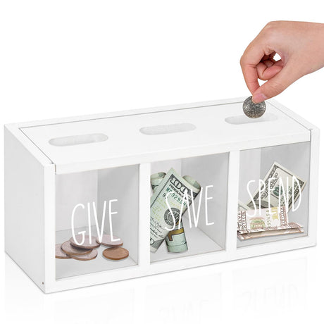Wooden Piggy Bank for Adults Kids, Money Saving Box, Sturdy Money Saving Jar for Cash Coin, Visualized Piggy Bank for Bedroom, Living Room, Laundry Room, Countertop, Box for Change Storage
