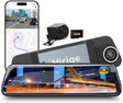 T10 9.66" 4K Mirror Dash Cam with Dual Front and Rear Cameras, Touchscreen Display, WiFi APP & Voice Control, Reverse Assist, GPS Tracking, Loop Recording, Free 64GB Card Included