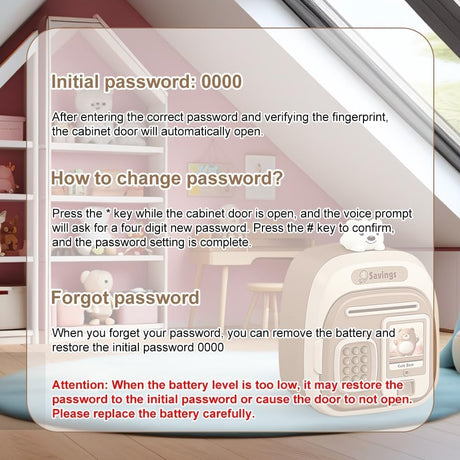 Electronic Money Box for Kids – Azonee Fingerprint Money Saving Box with Music, ATM Style Coin Bank for Girls & Boys, Secure Digital Money Box for Saving Coins, Birthday for Boys Girls (Light Brown)