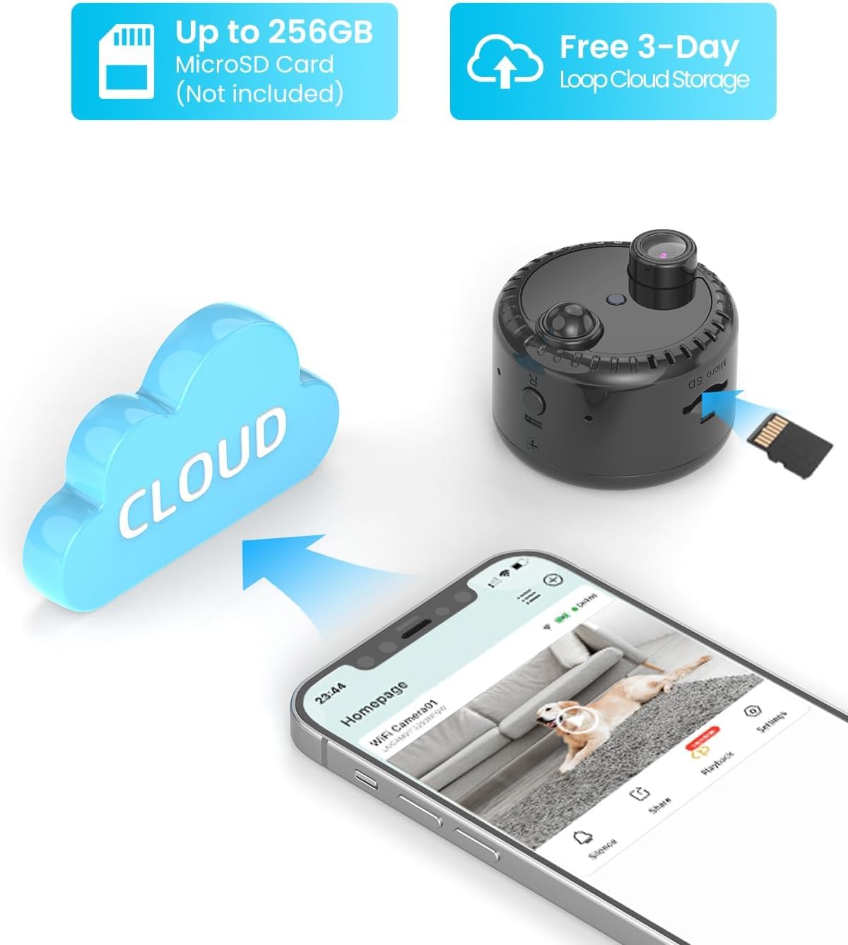 Excefore Mini Surveillance Camera, 4K Live Transmission Mobile Phone WiFi Small Wireless Video Surveillance, Easy Install with Magnetic Base, with Recording App Control & Night Vision