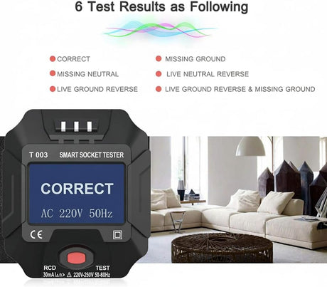 Electric Socket Tester, UK Plug Outlet Smart Socket Tester Digital Display LCD Socket Tester Circuit Polarity Detector Wall Plug Breaker Finder Leakage Test