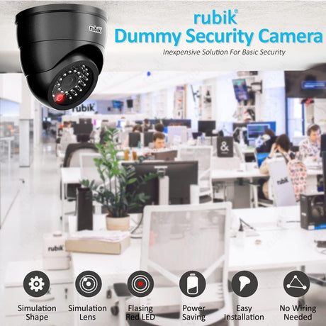Rubik 4pc Dummy CCTV Camera with Flashing LED Light, Adjustable Fake Surveillance Camera Security Indoor Dome Camera with LED Light (Black)