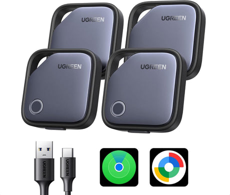 UGREEN 4Pack FineTrack Duo Smart Finder (iOS & Android Support + USB-C Rechargeable),Bluetooth Tracker Tags Compatible with Apple Find My/Google Find Hub,Item Finder Smart Tag fit for Galaxy S26