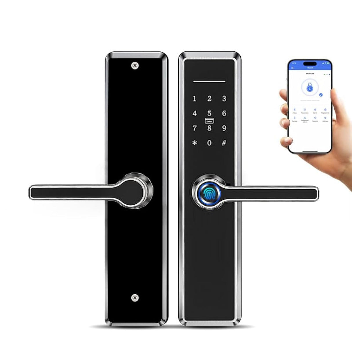 Smart Lock,Fingerprint Door Lock with 4585 Mortise.Keyless Entry Bluetooth Lock,Free APP,IC Card,Anti-peep Code,TT Lock App Control,for Home,Office,Apartment (R1)