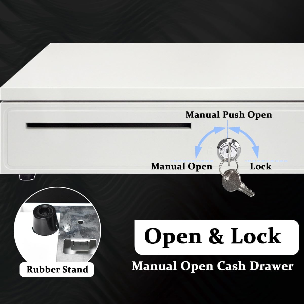 Cash Register Drawer 5 Grids, Cash POS Drawer with Micro Switch Auto Open Secure Money Cash Stand Removable 5 Bill 5 Coin Tray RJ11 Printer 3 Key-Locks for Business Shop Market 40x42x10cm