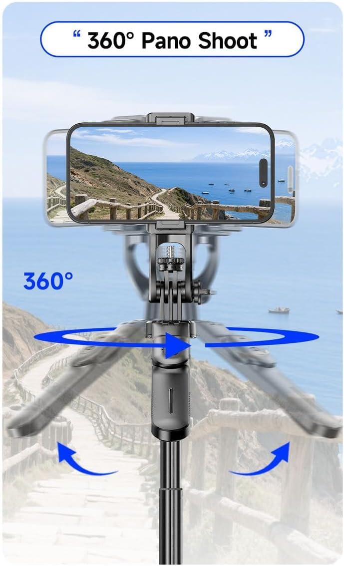 Auto Pop-Up Selfie Stick Tripod with Bluetooth Remote, 360° Rotatable Phone Holder, Extendable Foldable Stand for iPhone & Android Perfect for Travel, Vlogging & Live Streaming