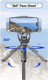Auto Pop-Up Selfie Stick Tripod with Bluetooth Remote, 360° Rotatable Phone Holder, Extendable Foldable Stand for iPhone & Android Perfect for Travel, Vlogging & Live Streaming