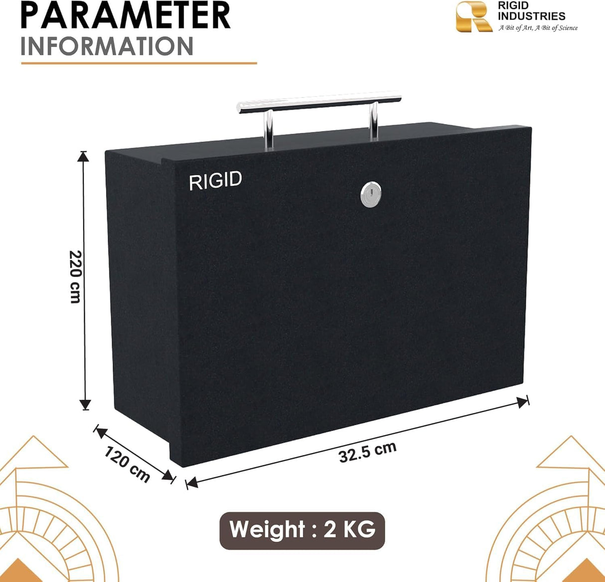 RIGID Large Cash Box | Steel Safe Box | Metal Security Chest with Key Lock | Durable Portable Money Box Safe for Bills Jewelry Receipts Coins (22 * 32.5 * 12 cm) Black - Assembled